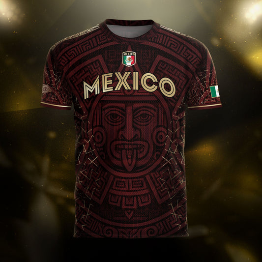 Mexico Burgundy Aztec Sun God Heritage Soccer Jersey