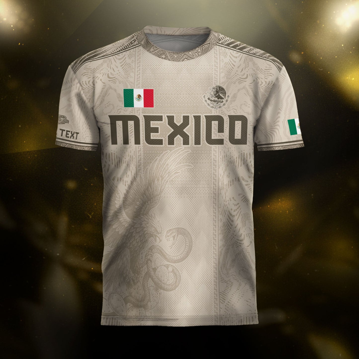 Custom Mexico Beige Eagle Aztec Calendar Soccer Jersey