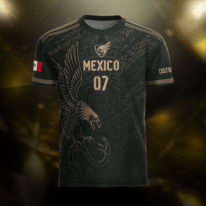 Custom Mexico Soccer Jersey Black Gold Eagle Design