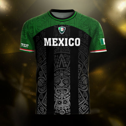 Custom Mexico Soccer Jersey Green Black Aztec Stripe Design