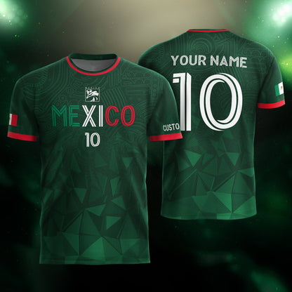 Custom Soccer Jersey Mexico Green Geometric Aztec Design