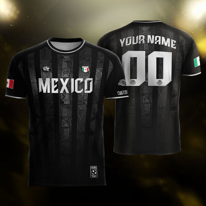 Custom Mexico Black Silver Aztec Pattern Soccer Jersey