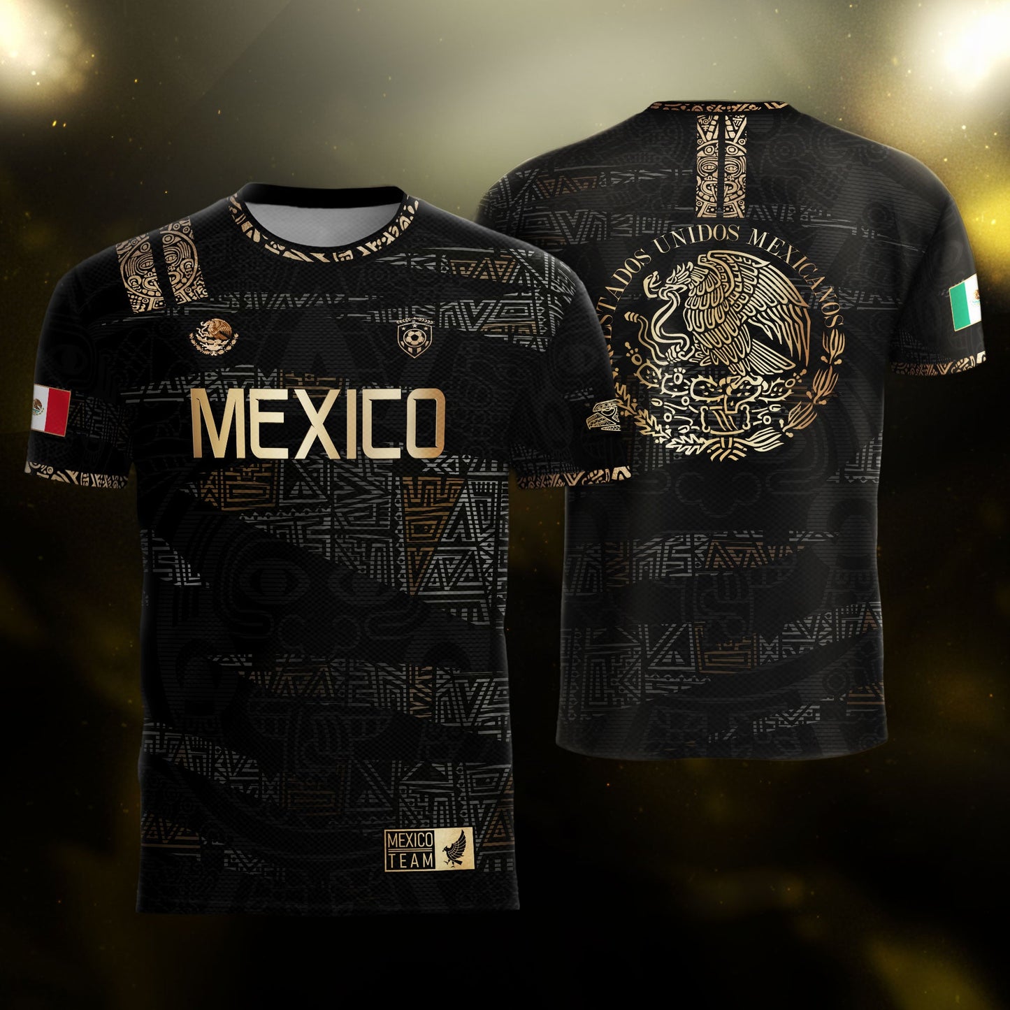 Mexico Aztec Heritage Soccer Jersey 3-Pack Bundle – Green Gold + Burgundy Gold Eagle Crest + Black Gold Eagle Crest