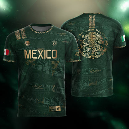 Mexico Aztec Heritage Soccer Jersey 3-Pack Bundle – Black Gold Eagle Warrior + Green Gold Heritage + Red Gold Eagle & Serpent