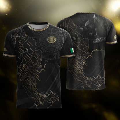 Mexico Soccer Jersey Black Aztec Sunstone Heritage Map Design