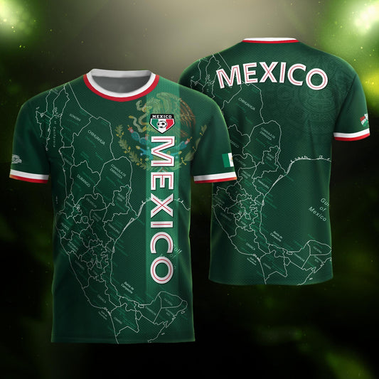 Mexico Green Heritage Map Soccer Jersey with Aztec Details