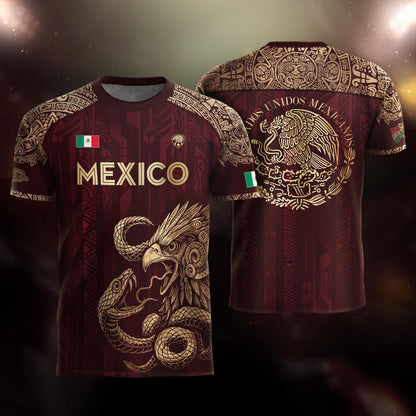 Mexico Aztec Heritage Soccer Jersey 3-Pack Bundle – Black Gold Eagle Warrior + Green Gold Heritage + Red Gold Eagle & Serpent