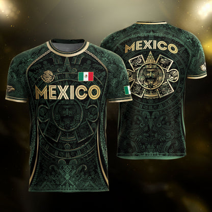 Mexico Soccer Jersey Green Aztec Calendar Heritage Design