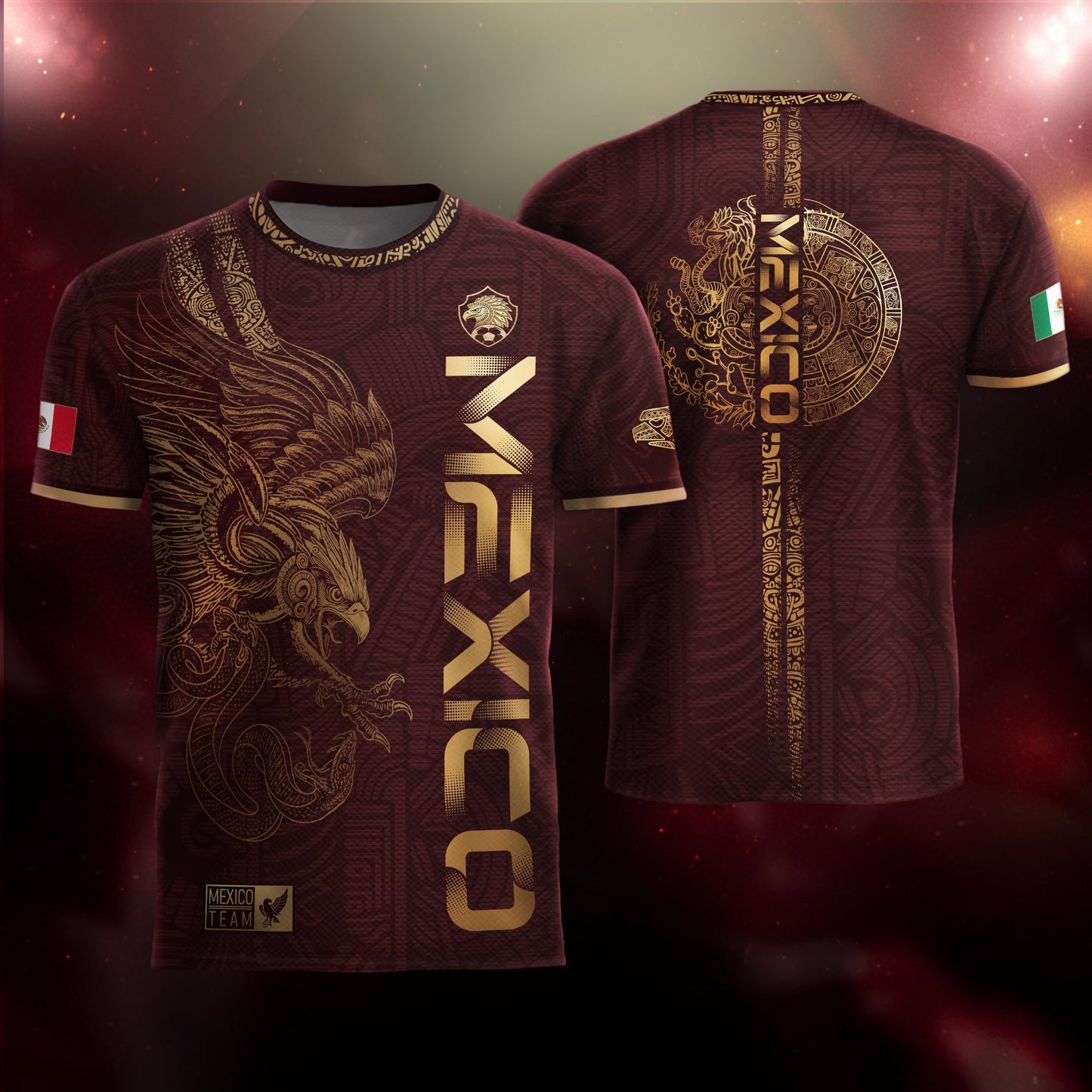 Mexico Burgundy Aztec Eagle Heritage Soccer Jersey (Bundle)