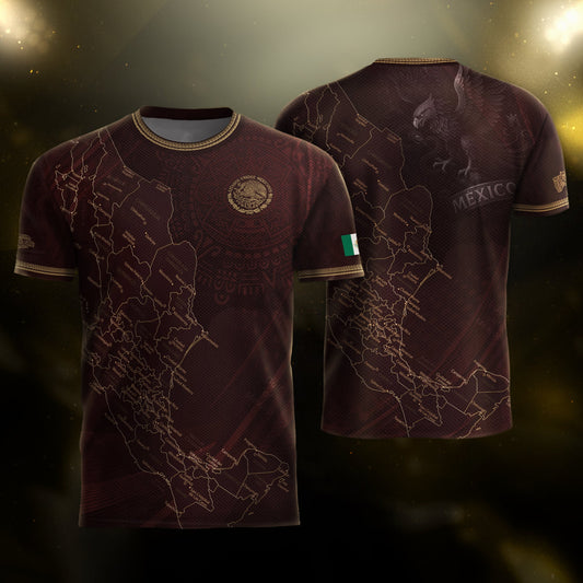 Mexico Burgundy Map Design Aztec Heritage Pride Soccer Jersey