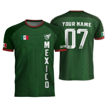 Custom Soccer Jersey Mexico Green Aztec Pattern Design