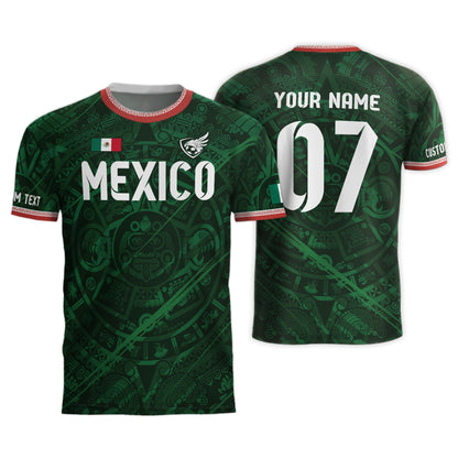 Custom Soccer Jersey Mexico Green Aztec Calendar Design