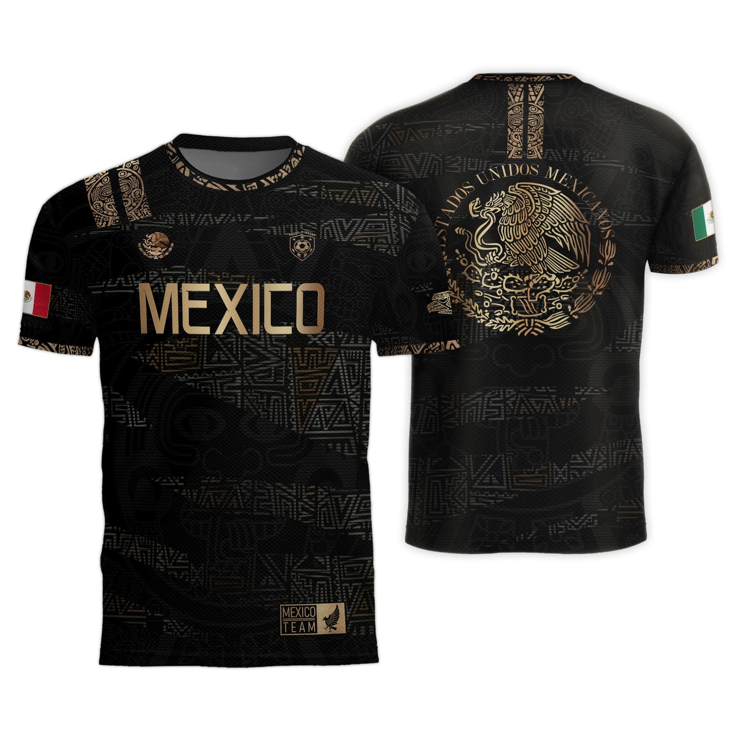 Mexico Black Gold Aztec Heritage Soccer Jersey with Eagle Crest Design Bundle