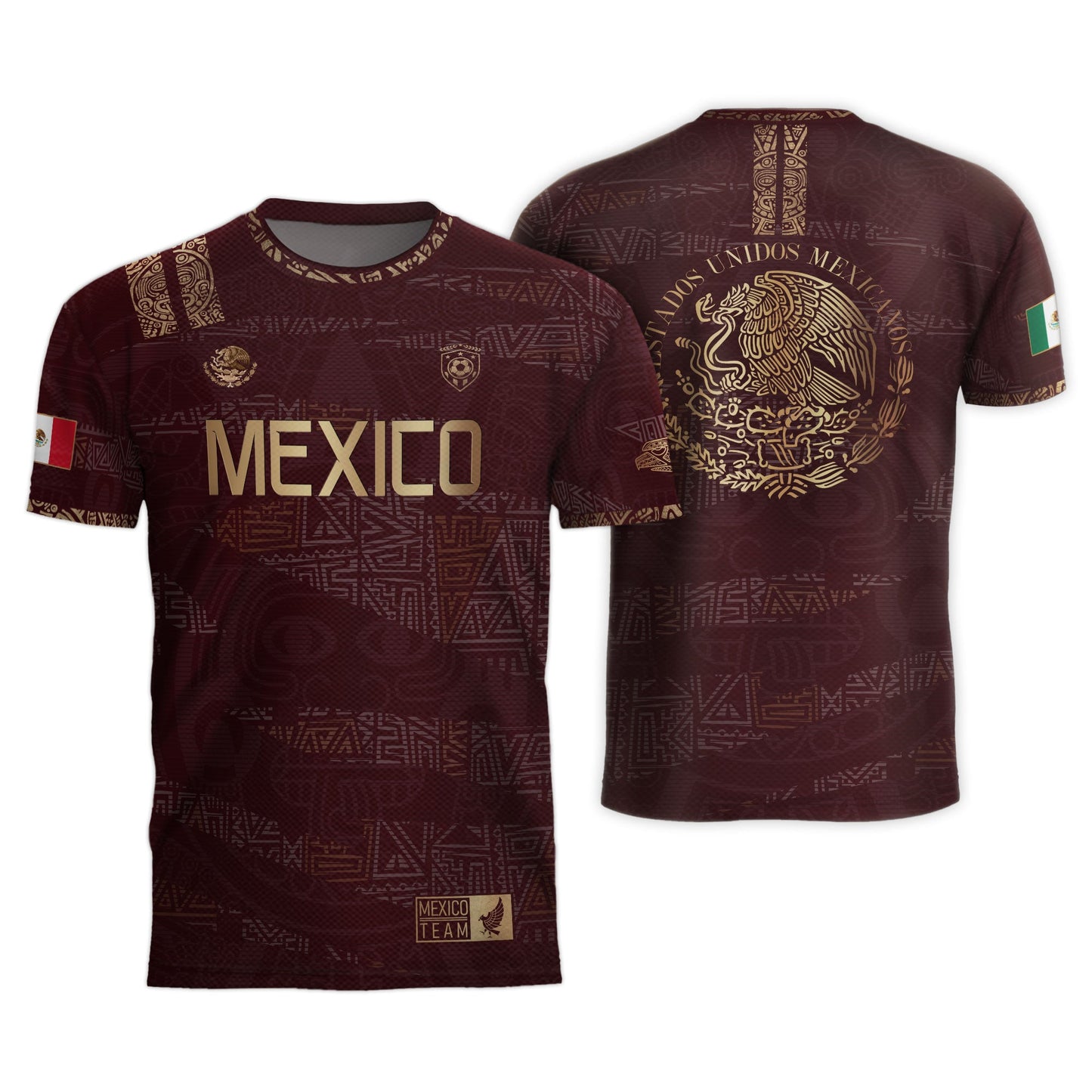 Mexico Soccer Jersey Burgundy Gold Aztec Heritage Eagle Crest (Bundle)