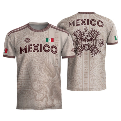 Mexico White Soccer Jersey Aztec Sun Stone Eagle Design