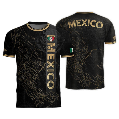 Mexico Black Heritage Map Soccer Jersey with Golden Aztec Accents