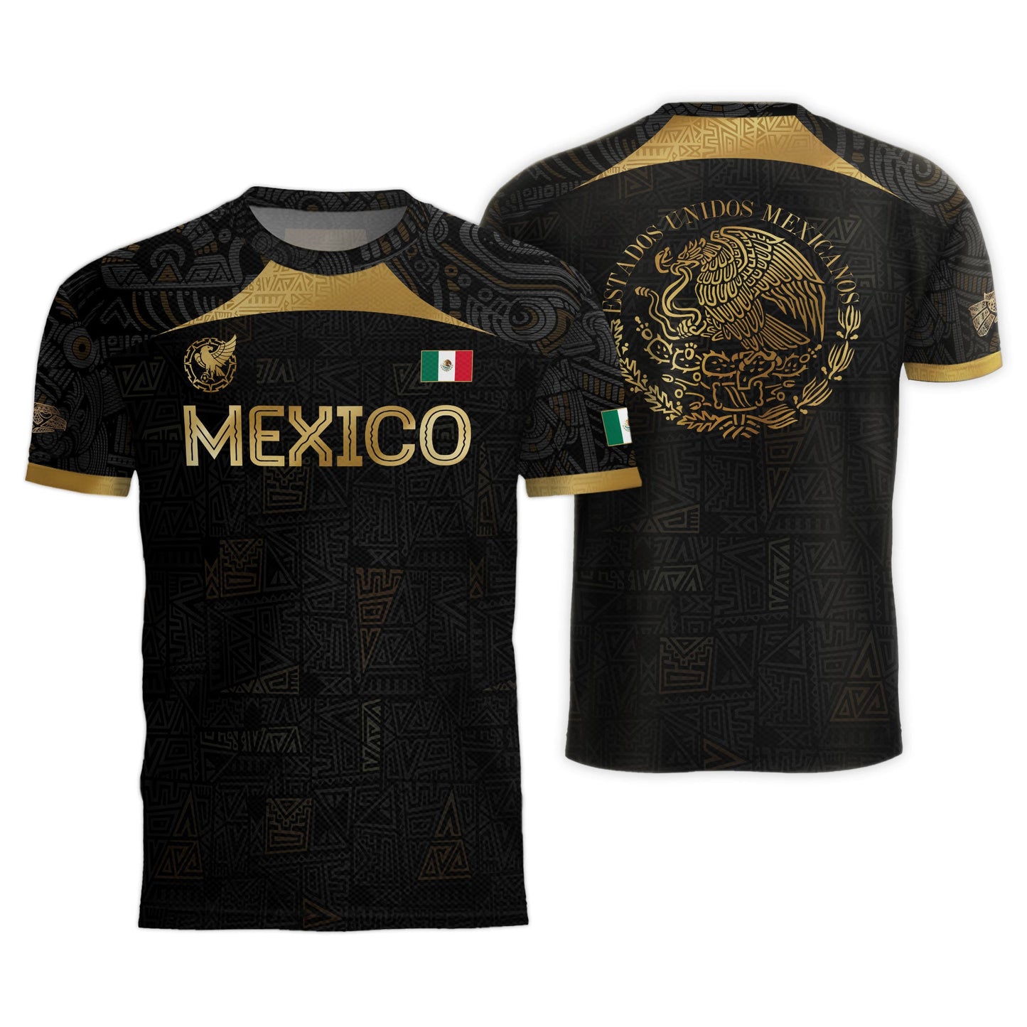 Mexico Black Gold Aztec Pattern Heritage Soccer Jersey