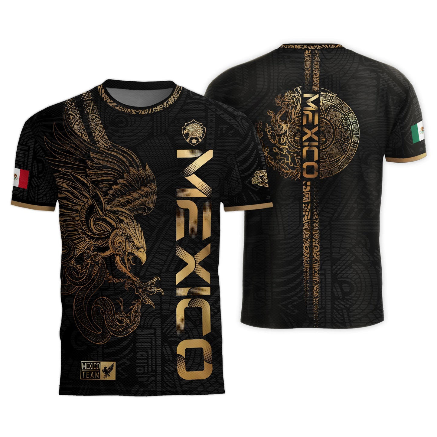 Mexico Black Gold Eagle Aztec Warrior Heritage Soccer Jersey Bundle