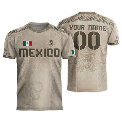 Custom Mexico Beige Eagle Aztec Calendar Soccer Jersey