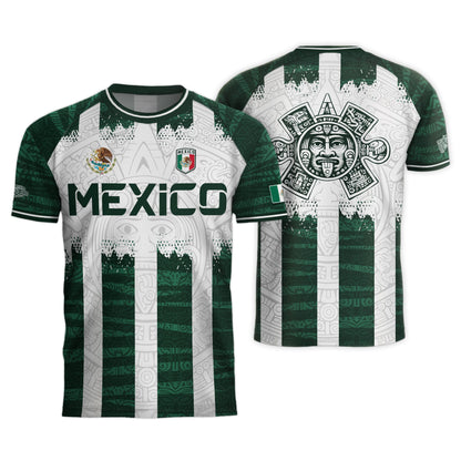 Mexico White Green Aztec Calendar Sun God Heritage National Soccer Jersey