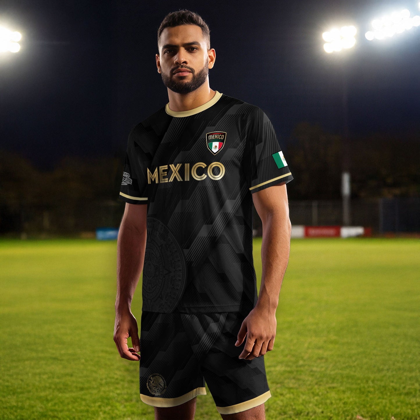 Mexico Soccer Jersey Black Style with Subtle Aztec Design