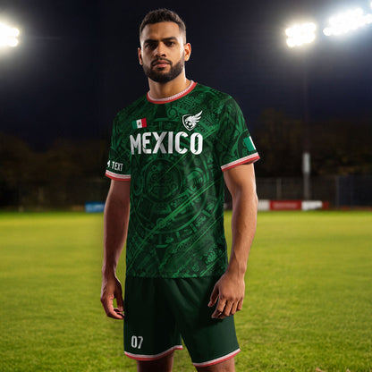 Custom Soccer Jersey Mexico Green Aztec Calendar Design