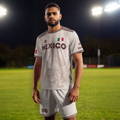 Custom Mexico Beige Aztec Eagle Pyramid Heritage Soccer Jersey
