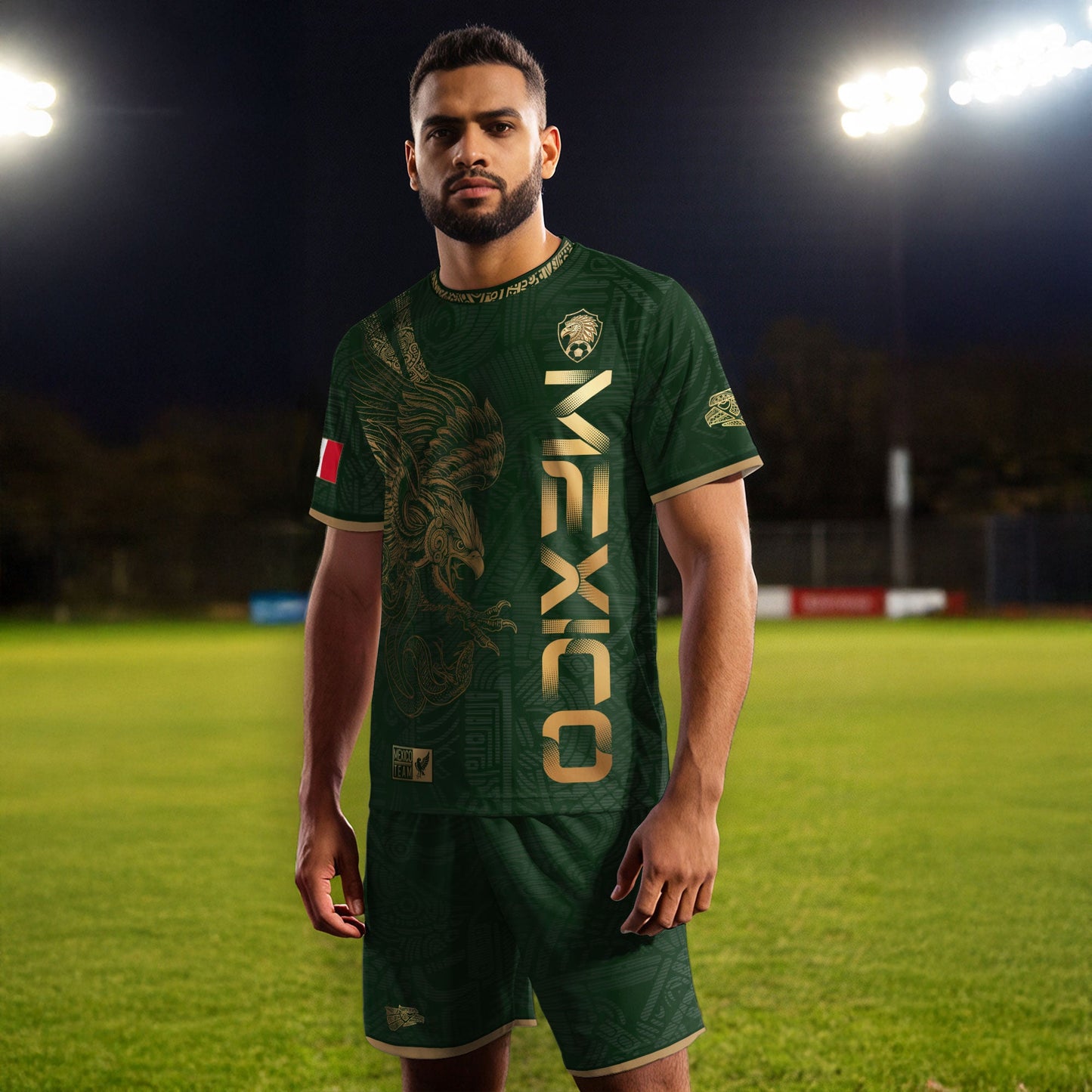 Mexico Green Gold Eagle Aztec Heritage Soccer Jersey Bundle