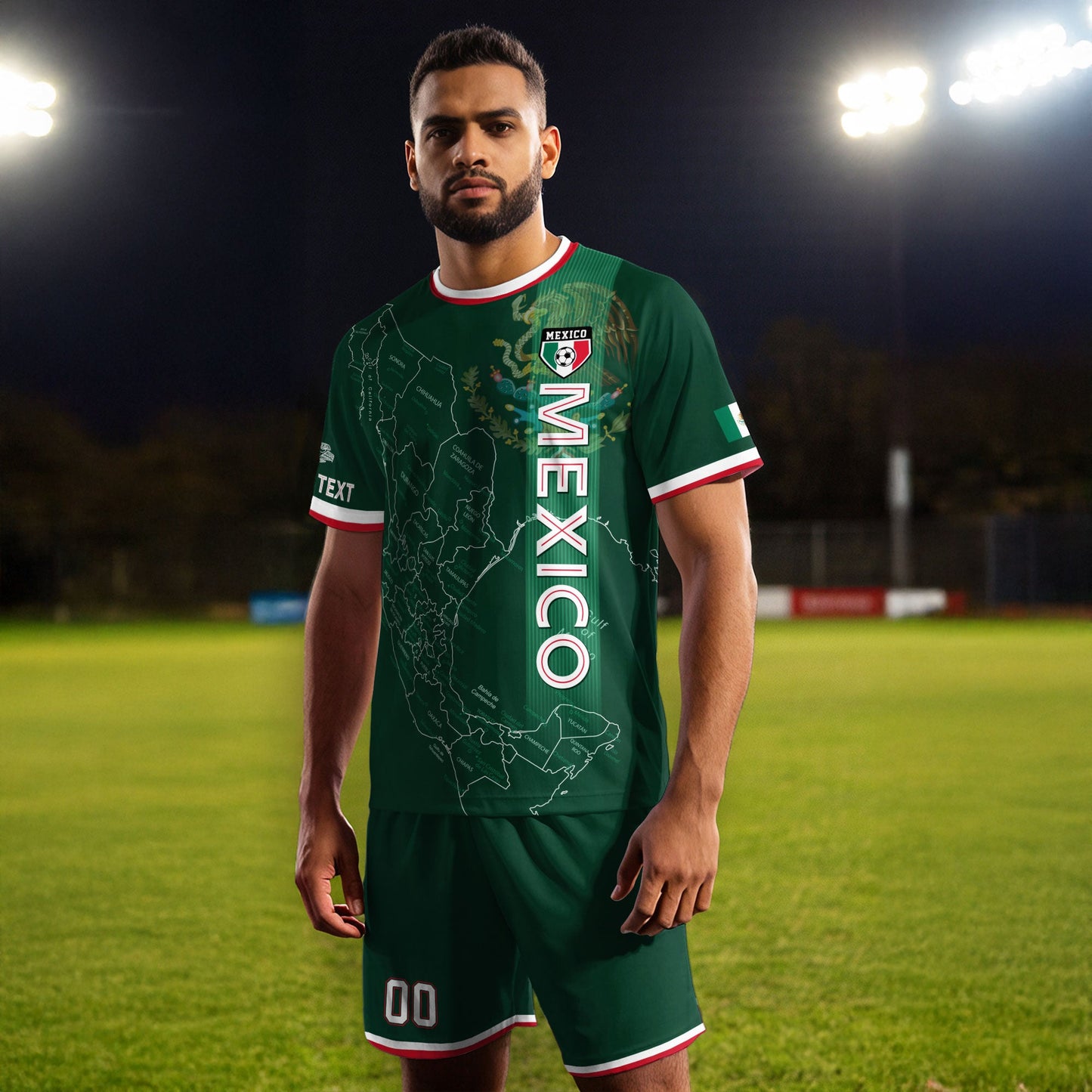 Custom Mexico Green Soccer Jersey with Flag Accents and Map Heritage Design