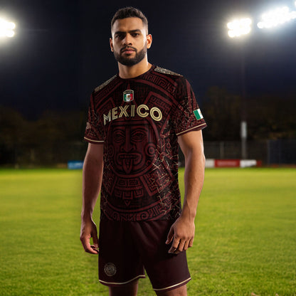 Mexico Burgundy Aztec Sun God Heritage Soccer Jersey