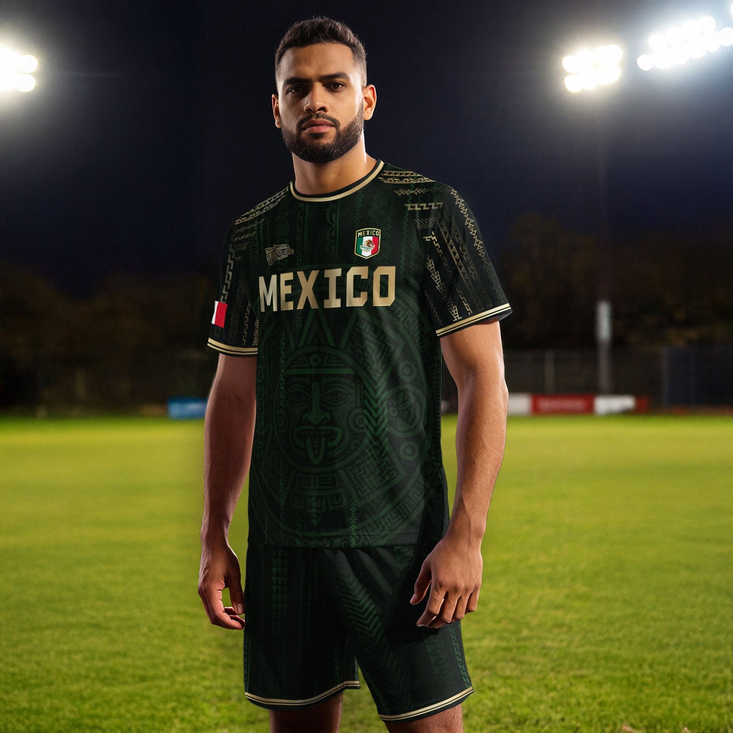 Mexico Green Gold Aztec Sun God Heritage Soccer Jersey