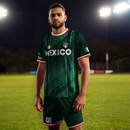 Custom Mexico Green Aztec Pyramid Soccer Jersey