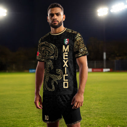 Custom Black Gold Mexico Jersey with Tribal Design