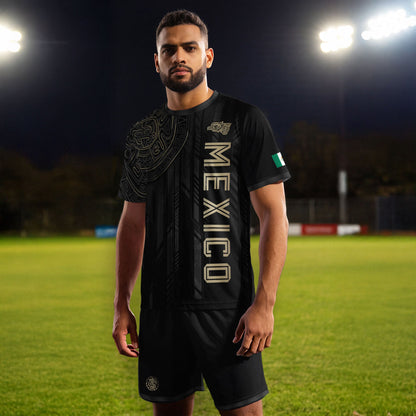 Mexico Black Gold Aztec Mayan Calendar Eagle Heritage National Soccer Jersey