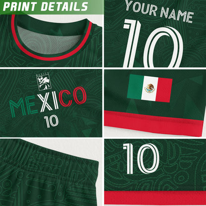Custom Soccer Jersey Mexico Green Geometric Aztec Design