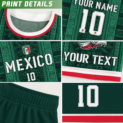 Custom Soccer Jersey Mexico Green Aztec Tribal Pattern Design