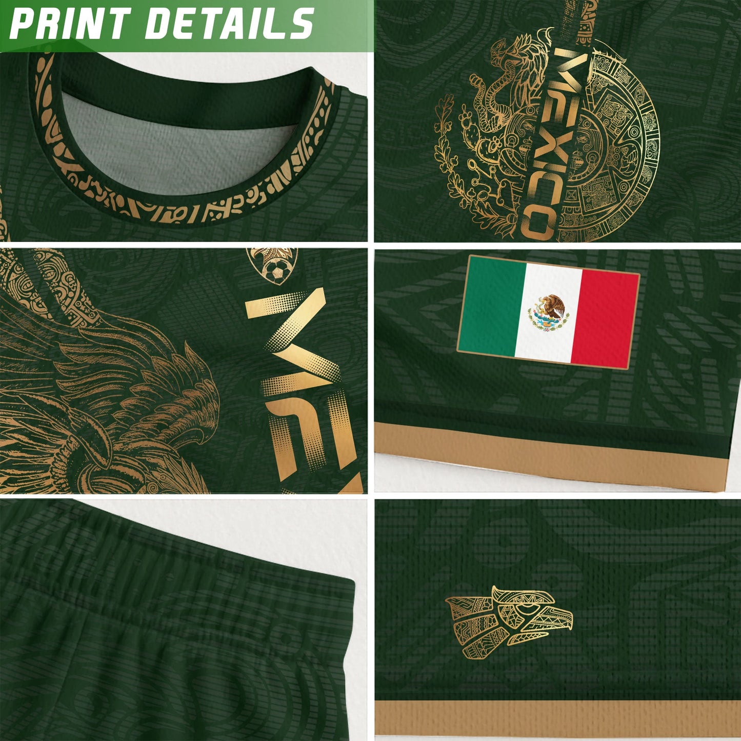 Mexico Green Gold Eagle Aztec Heritage Soccer Jersey