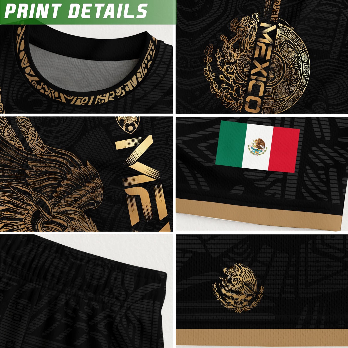 Mexico Black Gold Eagle Aztec Warrior Heritage Soccer Jersey Bundle