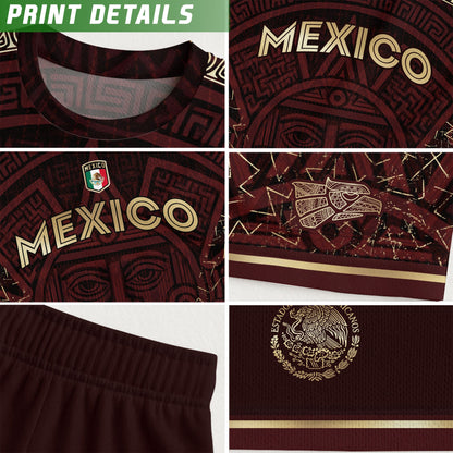 Mexico Burgundy Aztec Sun God Heritage Soccer Jersey