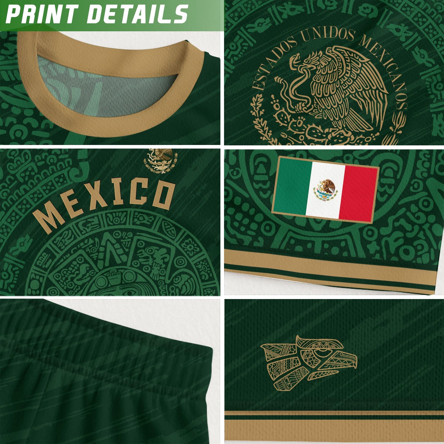 Mexico Green Gold Aztec Calendar Heritage National Pride Jersey