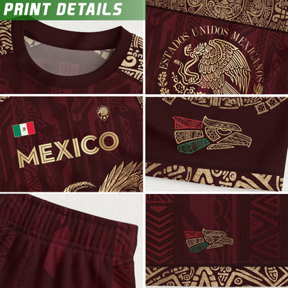 Mexico Red Gold Eagle And Serpent Heritage Soccer Jersey Bundle