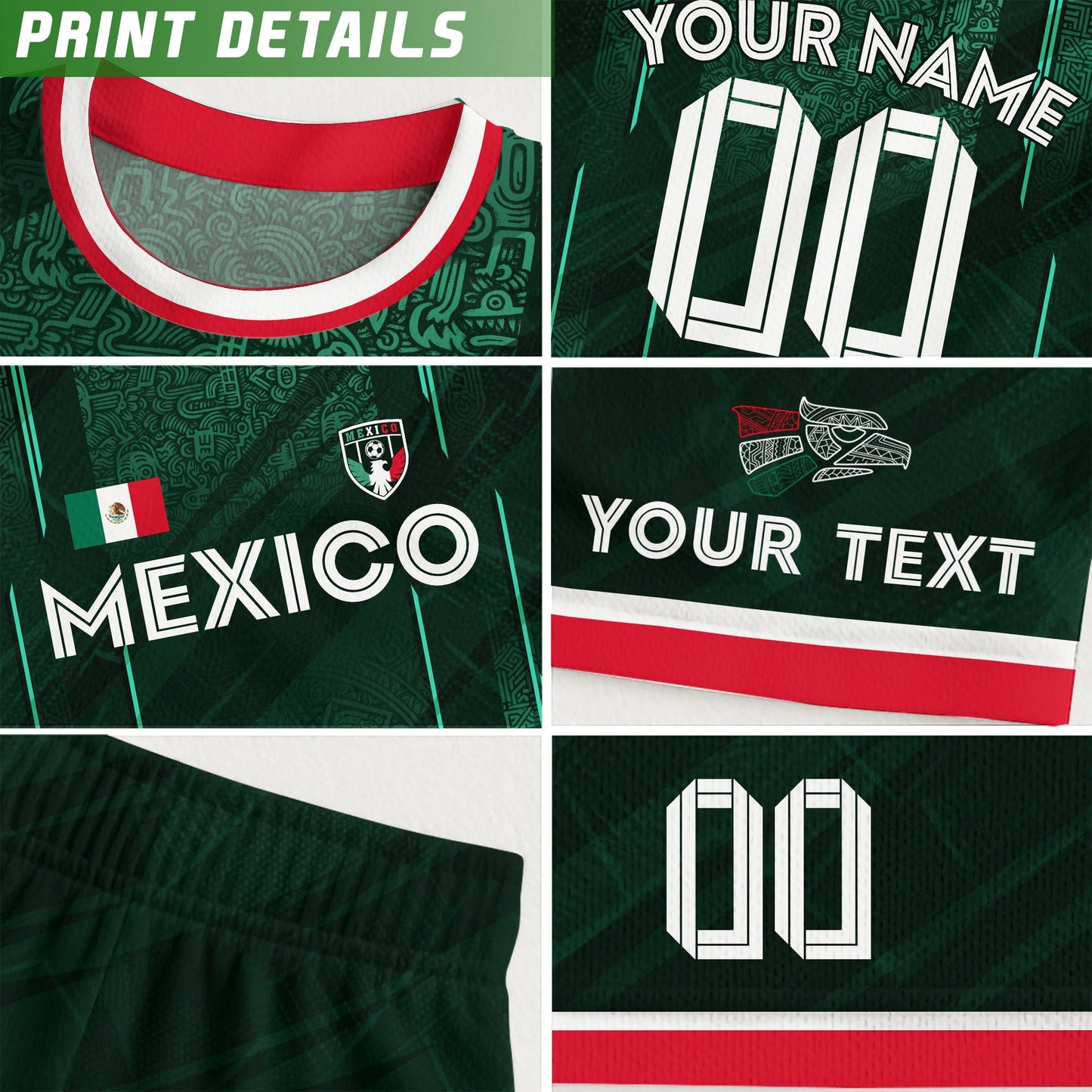Custom Mexico Green Aztec Pyramid Soccer Jersey