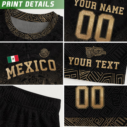 Custom Mexico Soccer Jersey Black Gold Aztec Calendar Heritage Design