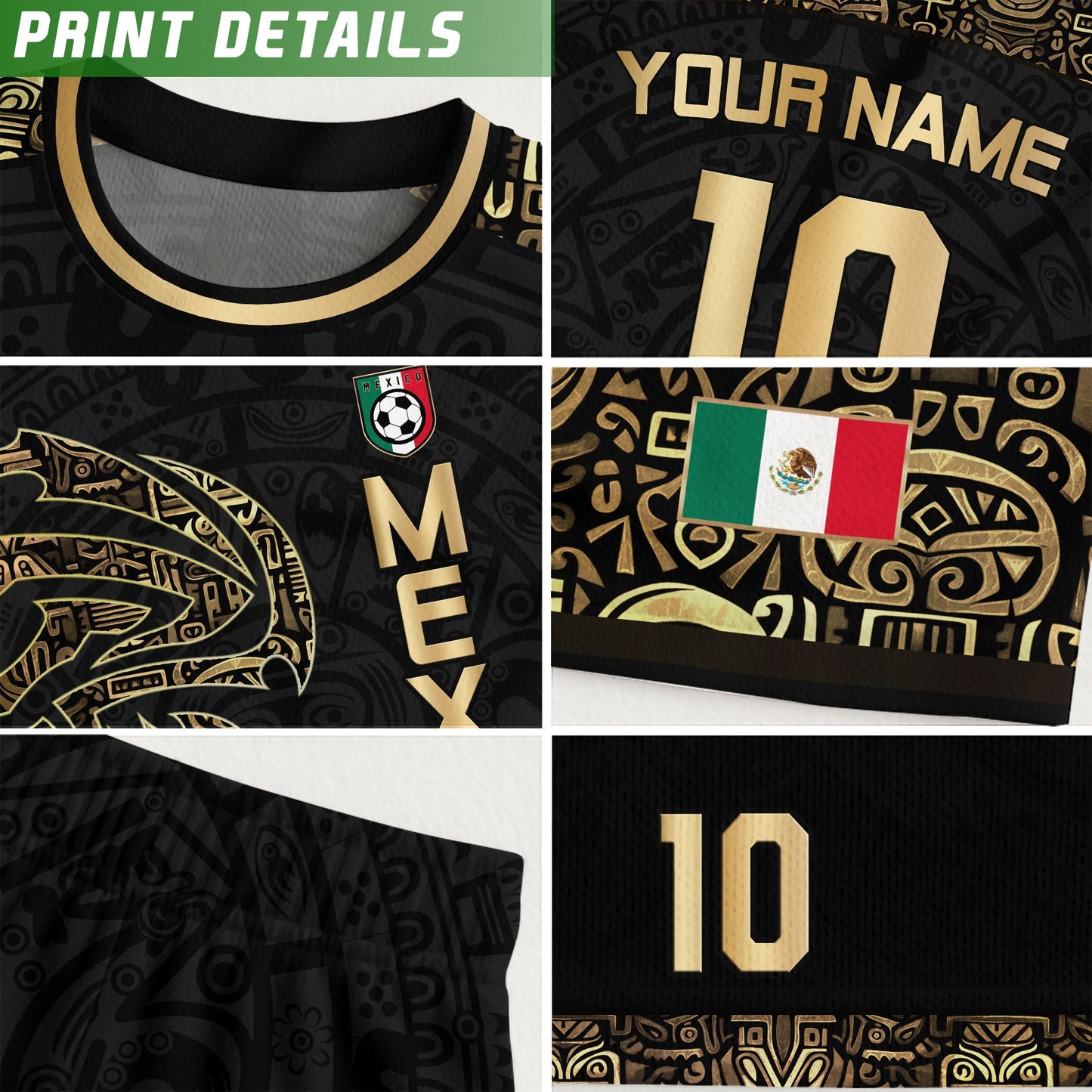 Custom Black Gold Mexico Jersey with Tribal Design