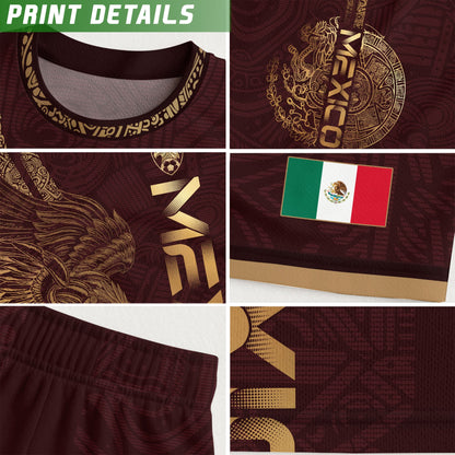 Mexico Burgundy Aztec Eagle Heritage Soccer Jersey (Bundle)