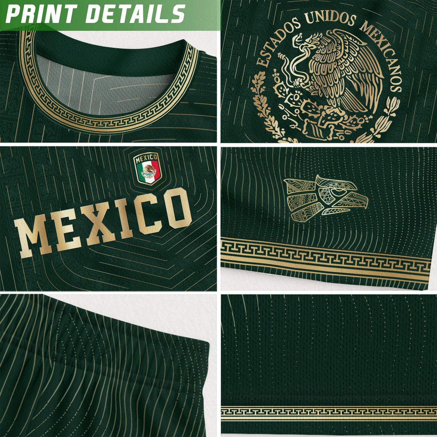Mexico Green Gold Eagle Heritage Estados Unidos Mexicanos Soccer Jersey