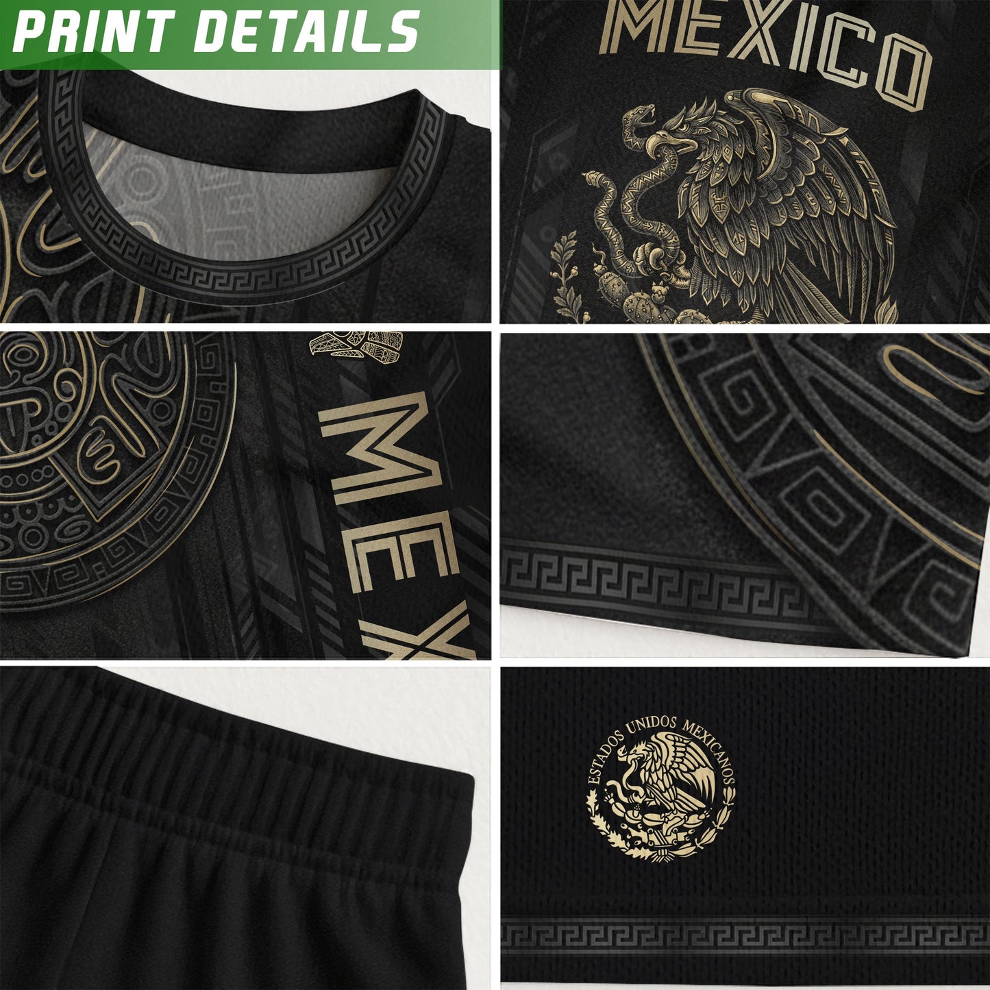 Mexico Black Gold Aztec Mayan Calendar Eagle Heritage National Soccer Jersey