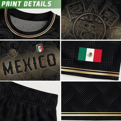 Mexico Black Gold Aztec Calendar Sun God Heritage National Soccer Jersey