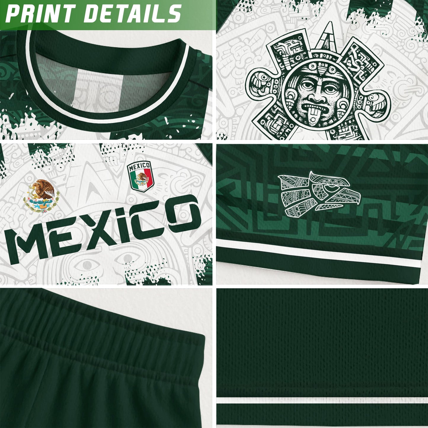 Mexico White Green Aztec Calendar Sun God Heritage National Soccer Jersey