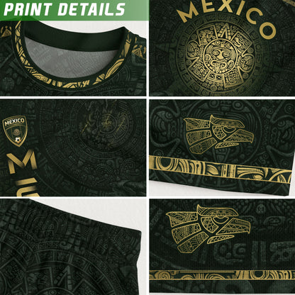 Mexico Dark Green Gold Aztec Calendar Sun God Heritage National Soccer Jersey